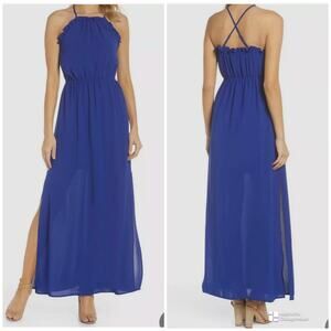 Adrianna Papell Royal Blue Maxi Halter Dress Wedding Guest Nordstrom Size 16 EUC